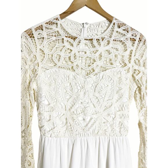 SAYLOR Ivory Josie Battenberg Long Sleeve Crochet Lace A-Line Mini Dress Size XS - Picture 4 of 12